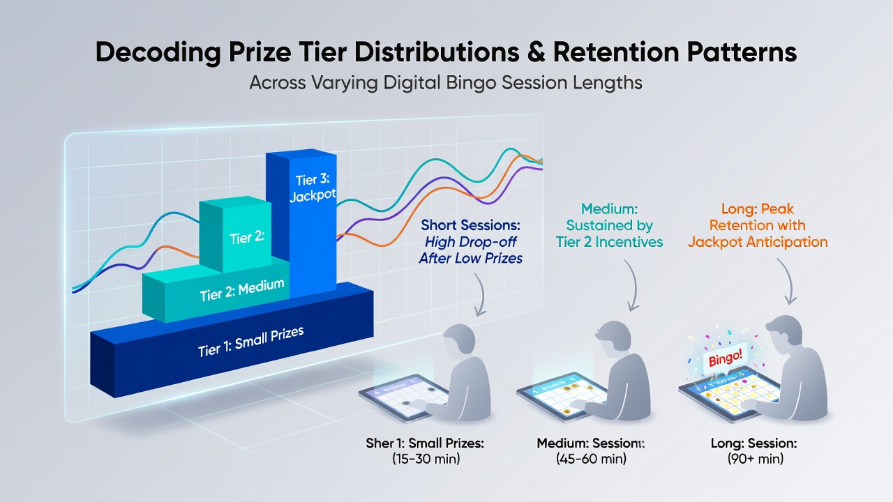 Digital bingo interface displaying various prize tier options and player retention metrics