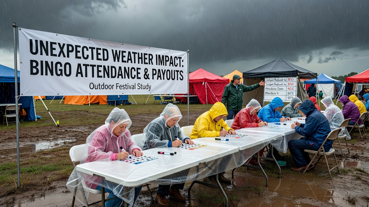 Outdoor bingo festival under clear skies with players gathered around tables